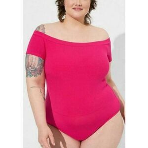 Torrid Sexy Hot Pink Ribbed Off Shoulder Womens Bodysuit Plus Size 2X